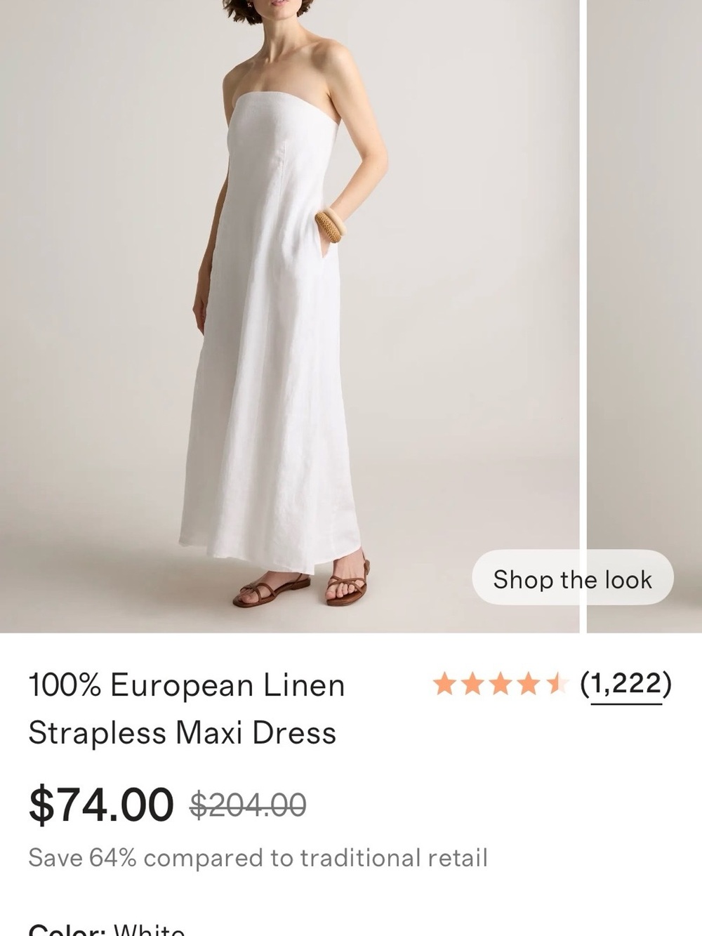 Quince Strapless Linen Maxi Dress — White
